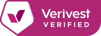 Vervest verified logo on a pink background.