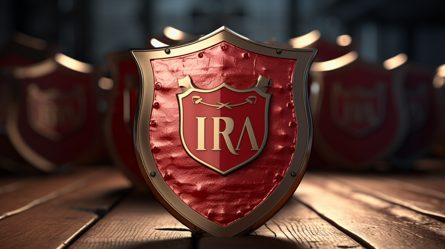 Roth IRA shield on a wooden table.